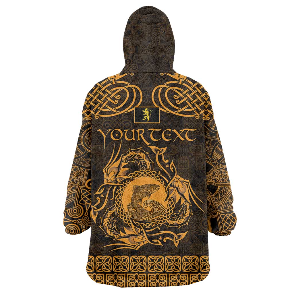 Personalized Cardiganshire Ceredigion Wearable Blanket Hoodie Gold Leaping Salmon Celtic-inspired - Wonder Print Shop