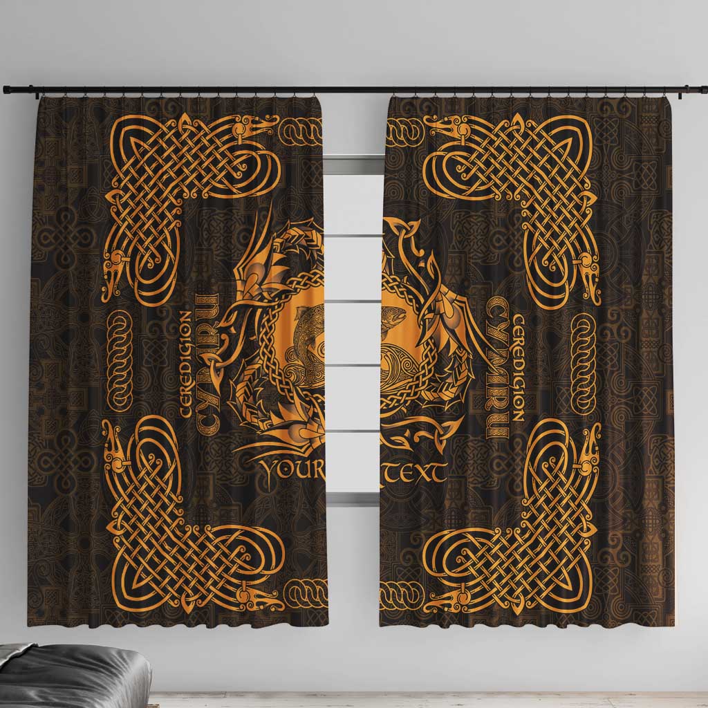 Personalized Cardiganshire Ceredigion Window Curtain Gold Leaping Salmon Celtic-inspired - Wonder Print Shop