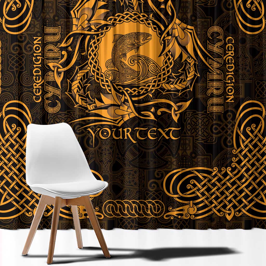 Personalized Cardiganshire Ceredigion Window Curtain Gold Leaping Salmon Celtic-inspired - Wonder Print Shop