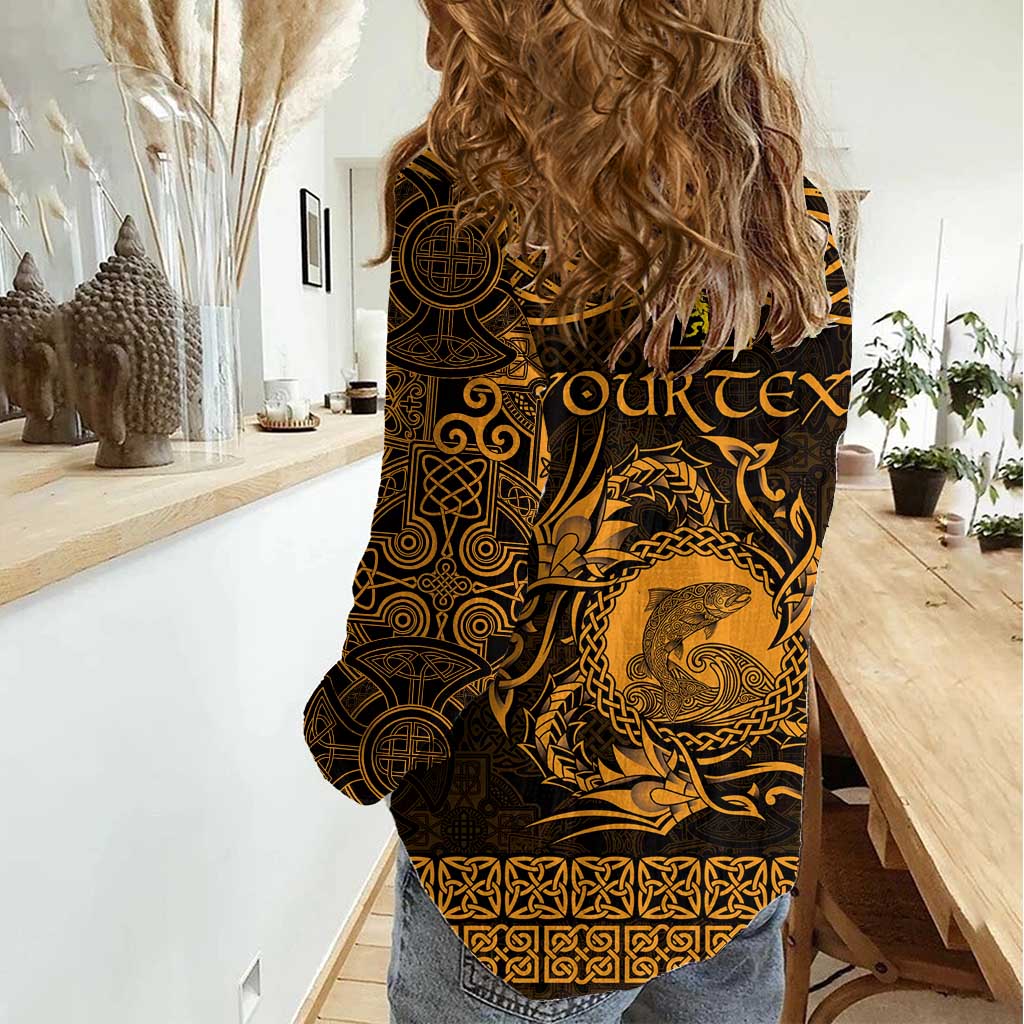 Personalized Cardiganshire Ceredigion Women Casual Shirt Gold Leaping Salmon Celtic-inspired - Wonder Print Shop