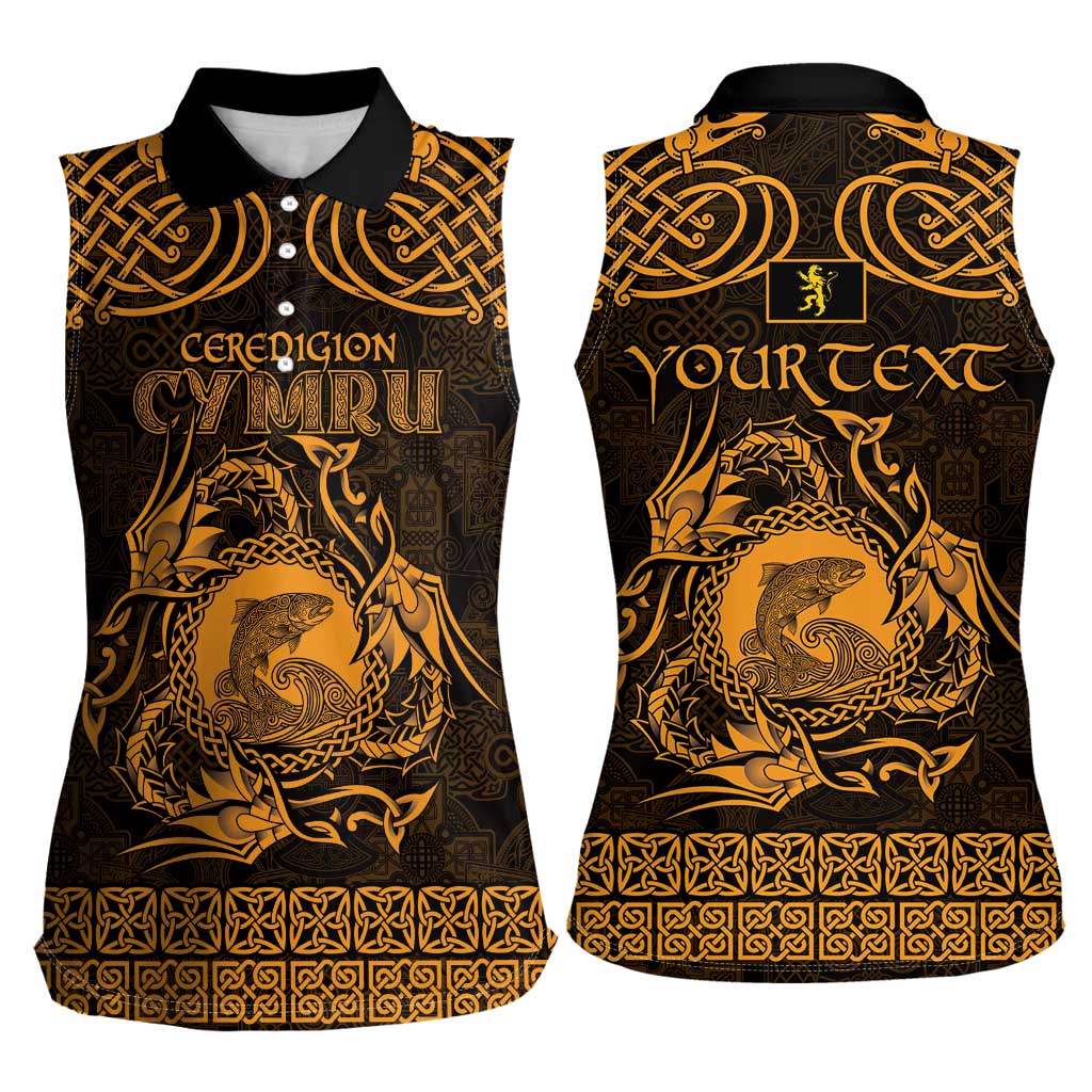 Personalized Cardiganshire Ceredigion Women Sleeveless Polo Shirt Gold Leaping Salmon Celtic-inspired - Wonder Print Shop