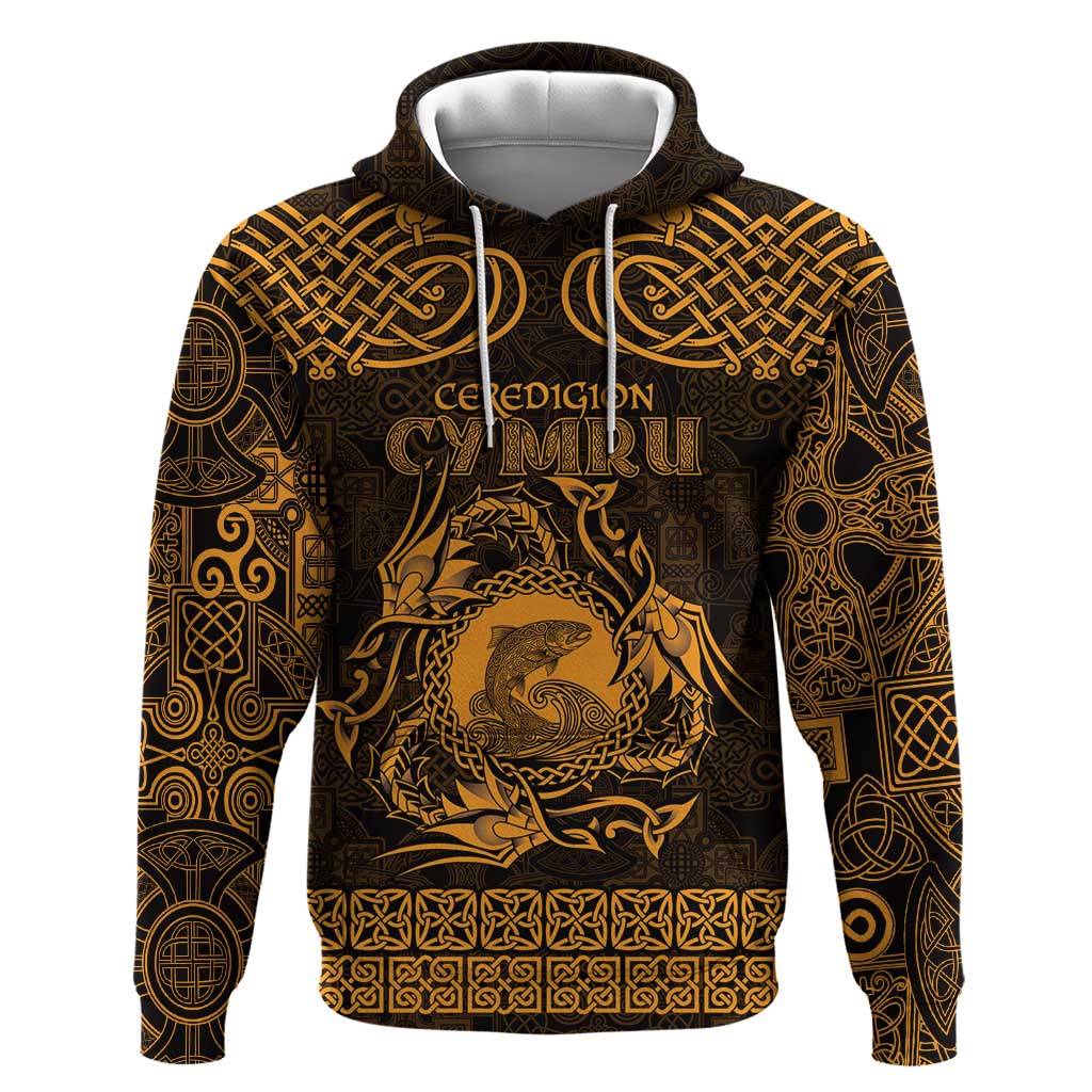 Personalized Cardiganshire Ceredigion Zip Hoodie Gold Leaping Salmon Celtic-inspired - Wonder Print Shop