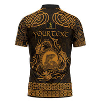 Personalized Cardiganshire Ceredigion Zipper Polo Shirt Gold Leaping Salmon Celtic-inspired - Wonder Print Shop
