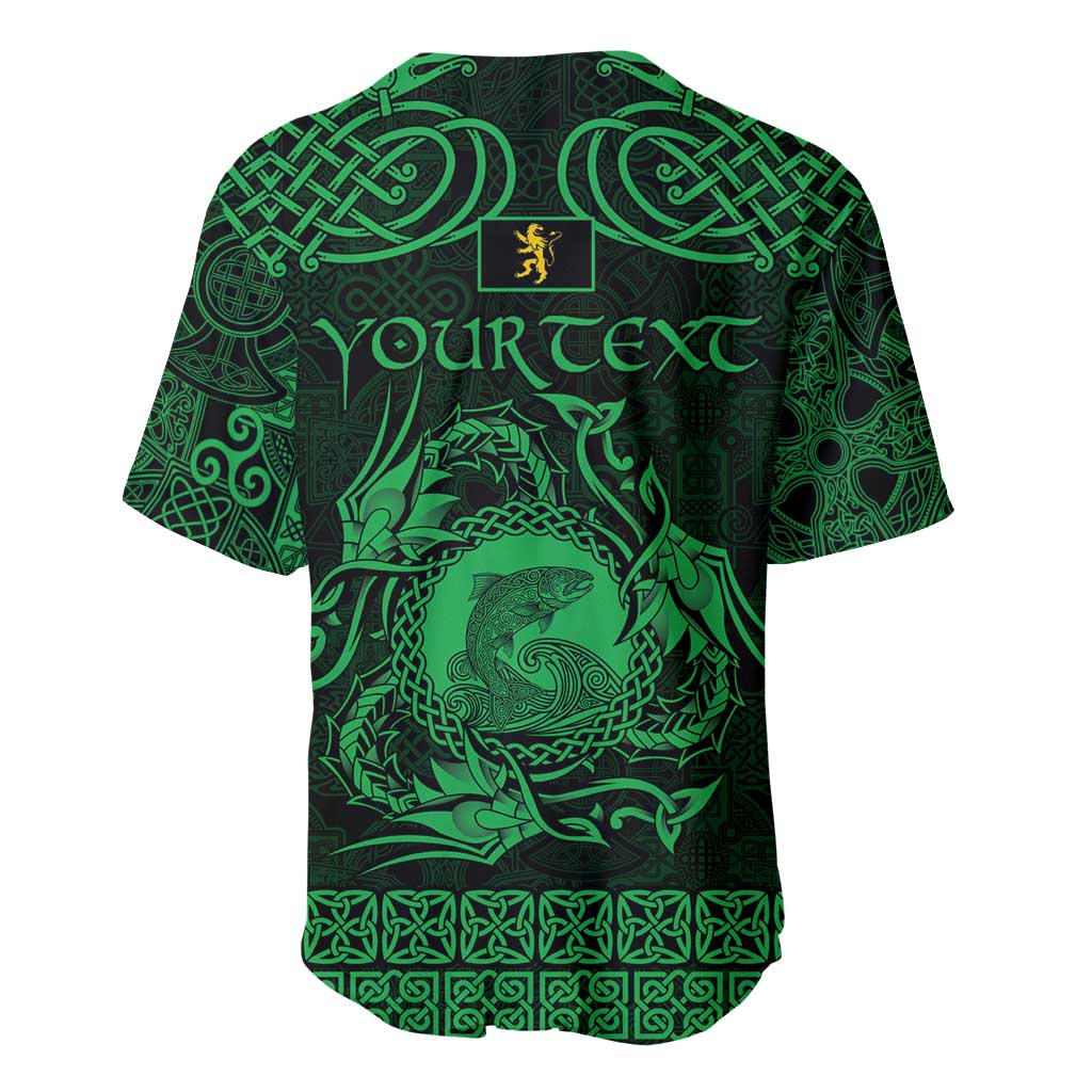Personalized Cardiganshire Ceredigion Baseball Jersey Green Leaping Salmon Celtic-inspired - Wonder Print Shop