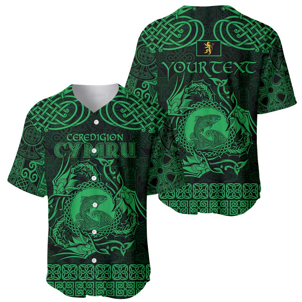 Personalized Cardiganshire Ceredigion Baseball Jersey Green Leaping Salmon Celtic-inspired - Wonder Print Shop