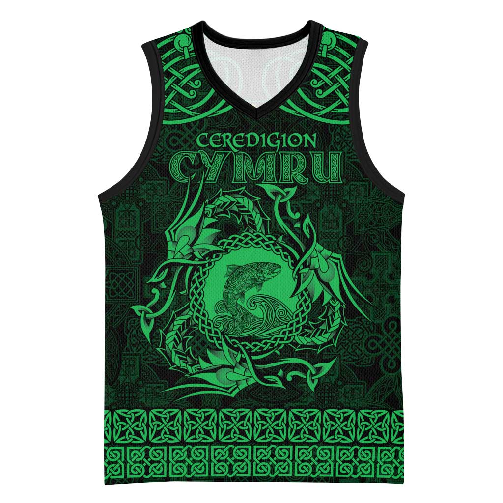 Personalized Cardiganshire Ceredigion Basketball Jersey Green Leaping Salmon Celtic-inspired - Wonder Print Shop