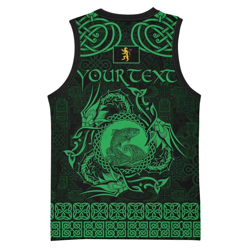 Personalized Cardiganshire Ceredigion Basketball Jersey Green Leaping Salmon Celtic-inspired - Wonder Print Shop