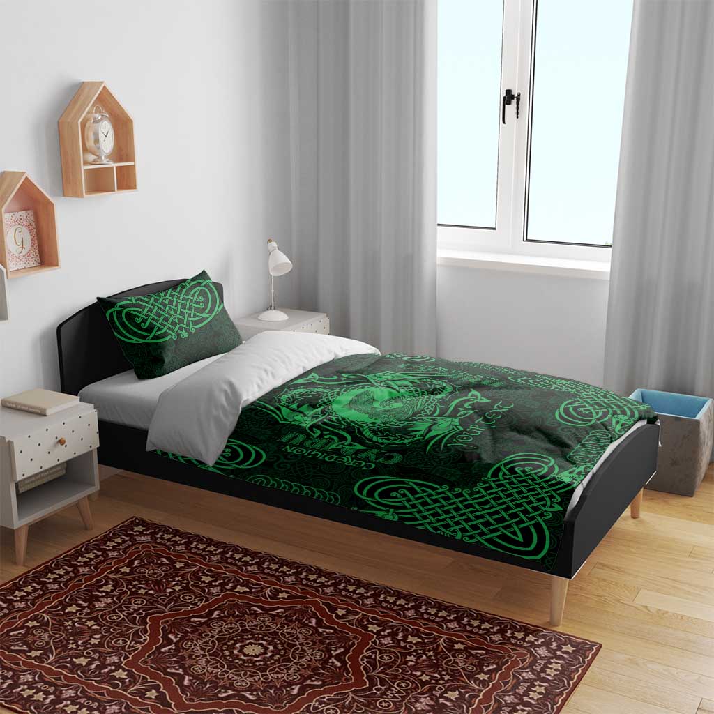 Personalized Cardiganshire Ceredigion Bedding Set Green Leaping Salmon Celtic-inspired - Wonder Print Shop