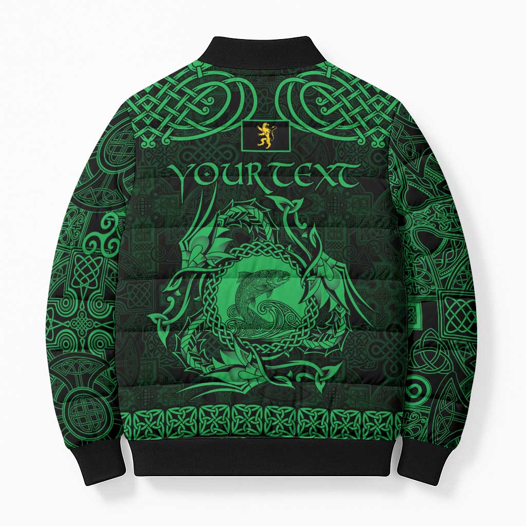 Personalized Cardiganshire Ceredigion Bomber Puffer Jacket Green Leaping Salmon Celtic-inspired - Wonder Print Shop