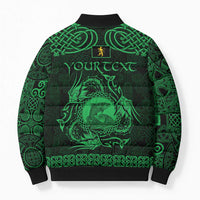 Personalized Cardiganshire Ceredigion Bomber Puffer Jacket Green Leaping Salmon Celtic-inspired - Wonder Print Shop
