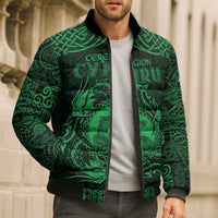 Personalized Cardiganshire Ceredigion Bomber Puffer Jacket Green Leaping Salmon Celtic-inspired - Wonder Print Shop