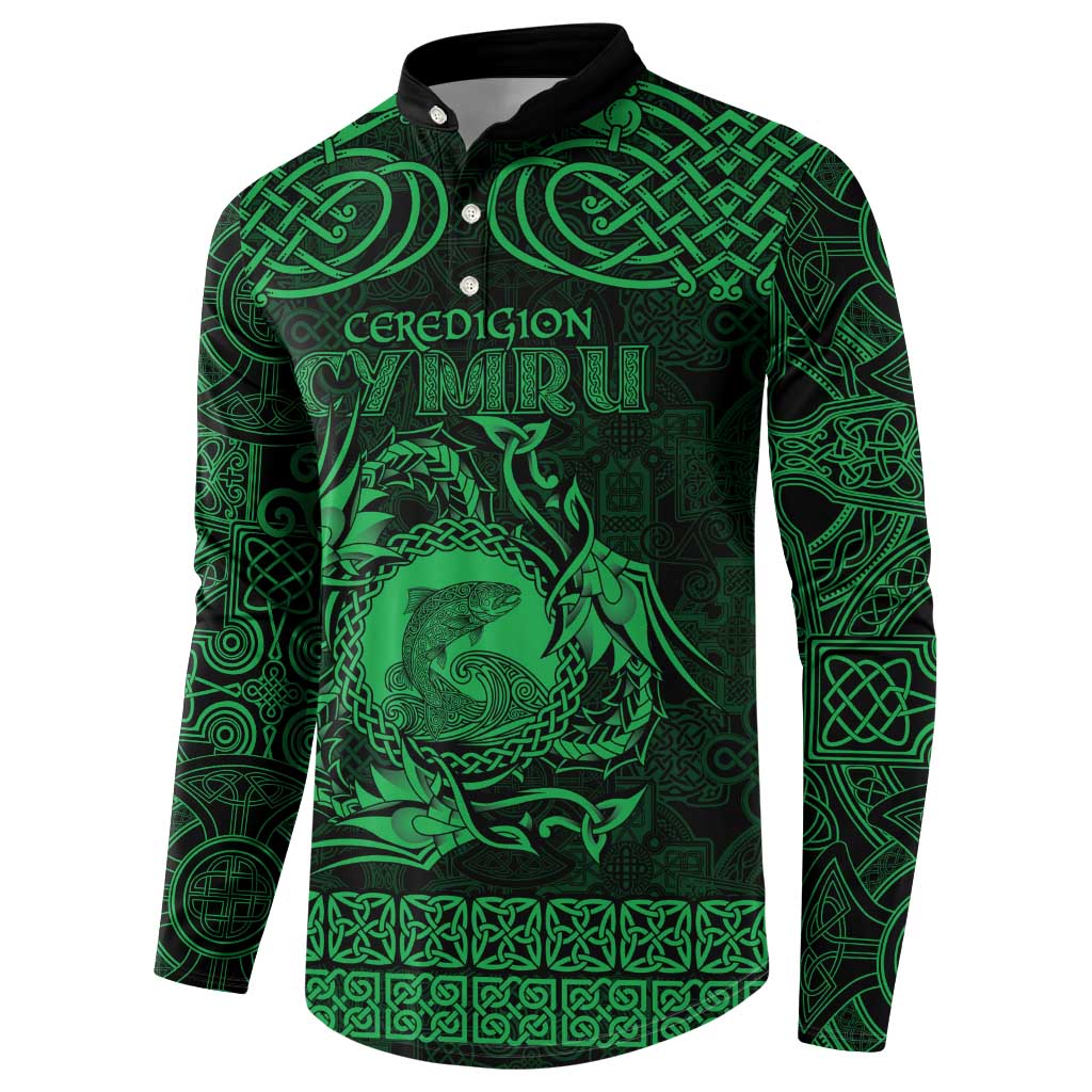 Personalized Cardiganshire Ceredigion Button Sweatshirt Green Leaping Salmon Celtic-inspired - Wonder Print Shop