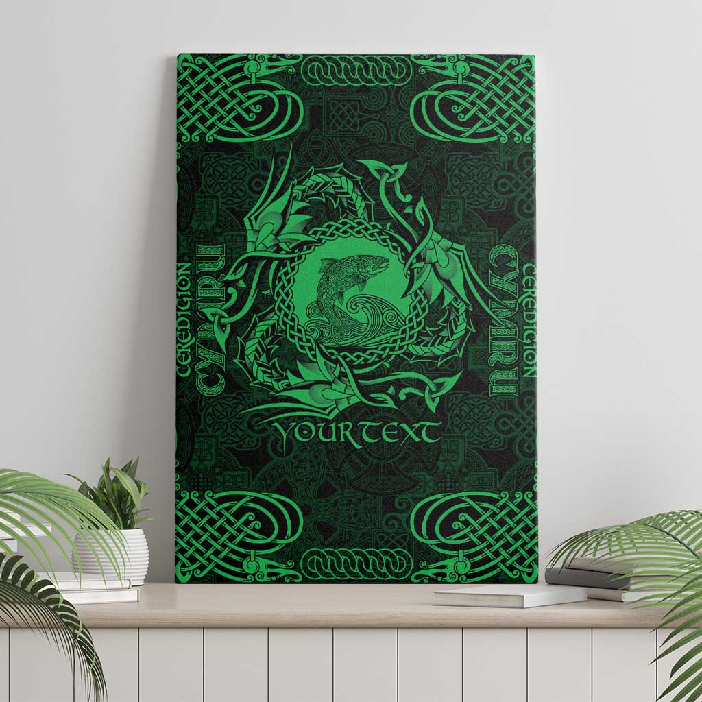 Personalized Cardiganshire Ceredigion Canvas Wall Art Green Leaping Salmon Celtic-inspired - Wonder Print Shop