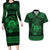 Personalized Cardiganshire Ceredigion Couples Matching Long Sleeve Bodycon Dress and Hawaiian Shirt Green Leaping Salmon Celtic-inspired - Wonder Print Shop