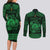 Personalized Cardiganshire Ceredigion Couples Matching Long Sleeve Bodycon Dress and Long Sleeve Button Shirt Green Leaping Salmon Celtic-inspired - Wonder Print Shop