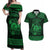 Personalized Cardiganshire Ceredigion Couples Matching Off Shoulder Maxi Dress and Hawaiian Shirt Green Leaping Salmon Celtic-inspired - Wonder Print Shop