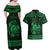 Personalized Cardiganshire Ceredigion Couples Matching Off Shoulder Maxi Dress and Hawaiian Shirt Green Leaping Salmon Celtic-inspired - Wonder Print Shop