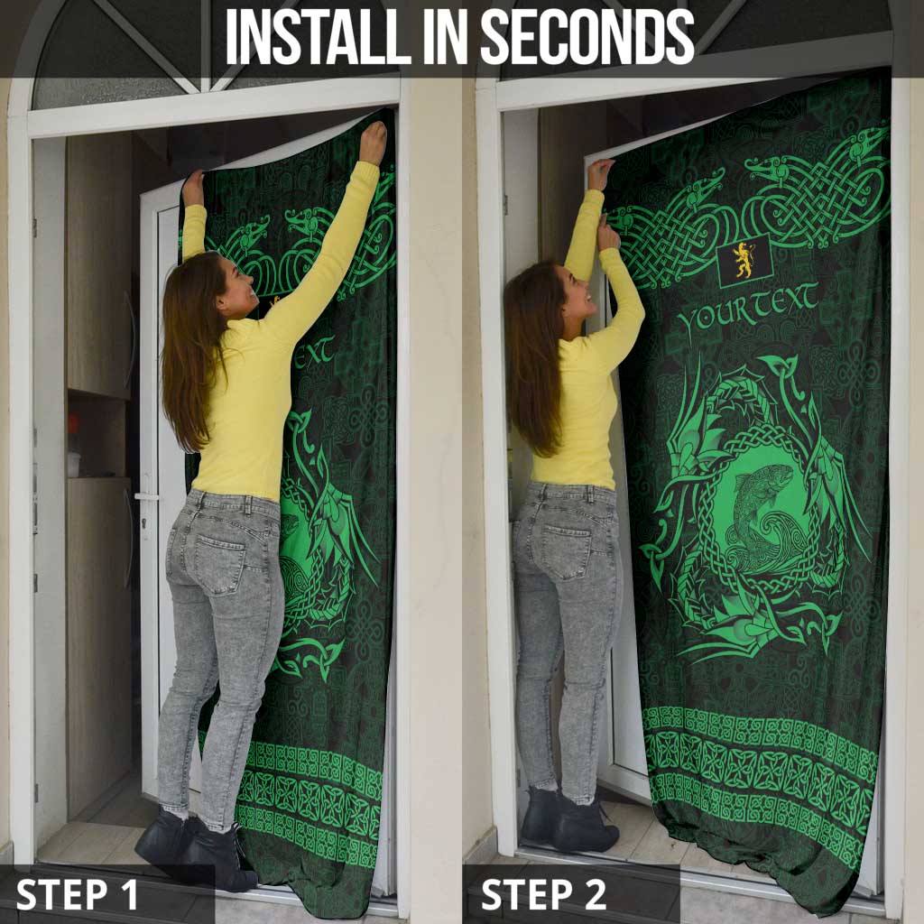 Personalized Cardiganshire Ceredigion Door Cover Green Leaping Salmon Celtic-inspired - Wonder Print Shop