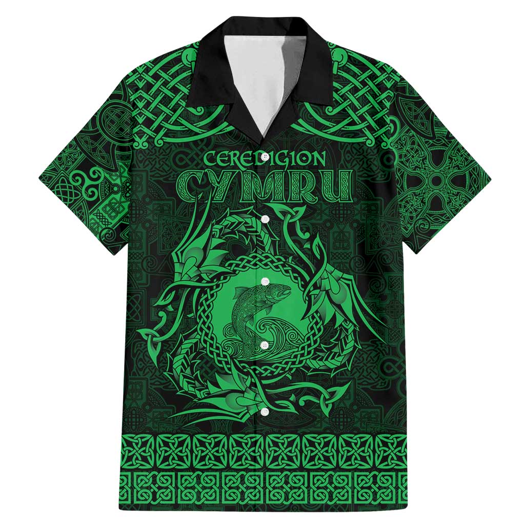 Personalized Cardiganshire Ceredigion Family Matching Mermaid Dress and Hawaiian Shirt Green Leaping Salmon Celtic-inspired - Wonder Print Shop