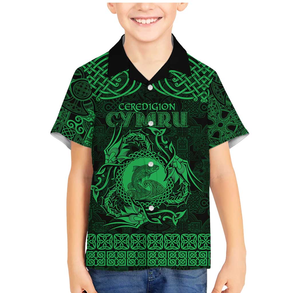 Personalized Cardiganshire Ceredigion Family Matching Mermaid Dress and Hawaiian Shirt Green Leaping Salmon Celtic-inspired - Wonder Print Shop