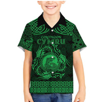 Personalized Cardiganshire Ceredigion Family Matching Mermaid Dress and Hawaiian Shirt Green Leaping Salmon Celtic-inspired - Wonder Print Shop