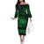 Personalized Cardiganshire Ceredigion Family Matching Off The Shoulder Long Sleeve Dress and Hawaiian Shirt Green Leaping Salmon Celtic-inspired - Wonder Print Shop