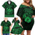 Personalized Cardiganshire Ceredigion Family Matching Off Shoulder Short Dress and Hawaiian Shirt Green Leaping Salmon Celtic-inspired - Wonder Print Shop