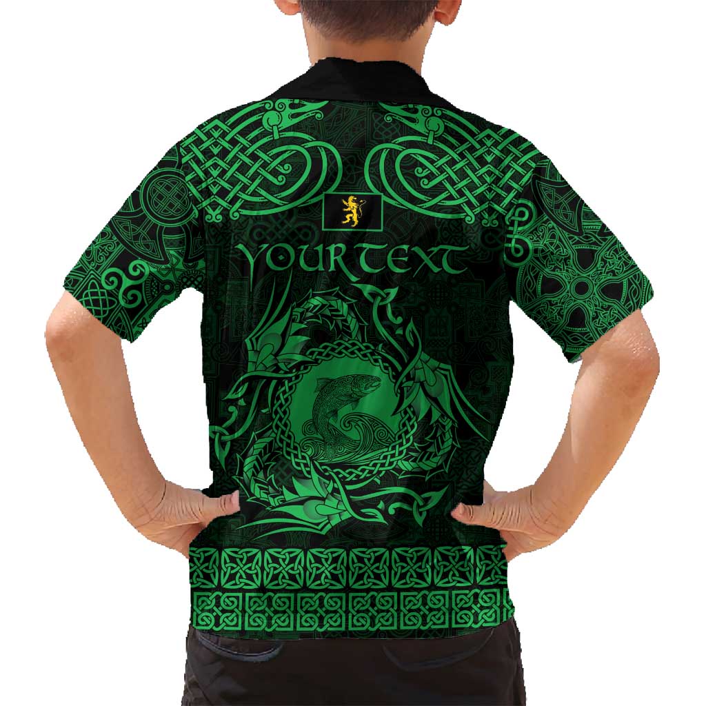 Personalized Cardiganshire Ceredigion Family Matching Puletasi and Hawaiian Shirt Green Leaping Salmon Celtic-inspired - Wonder Print Shop