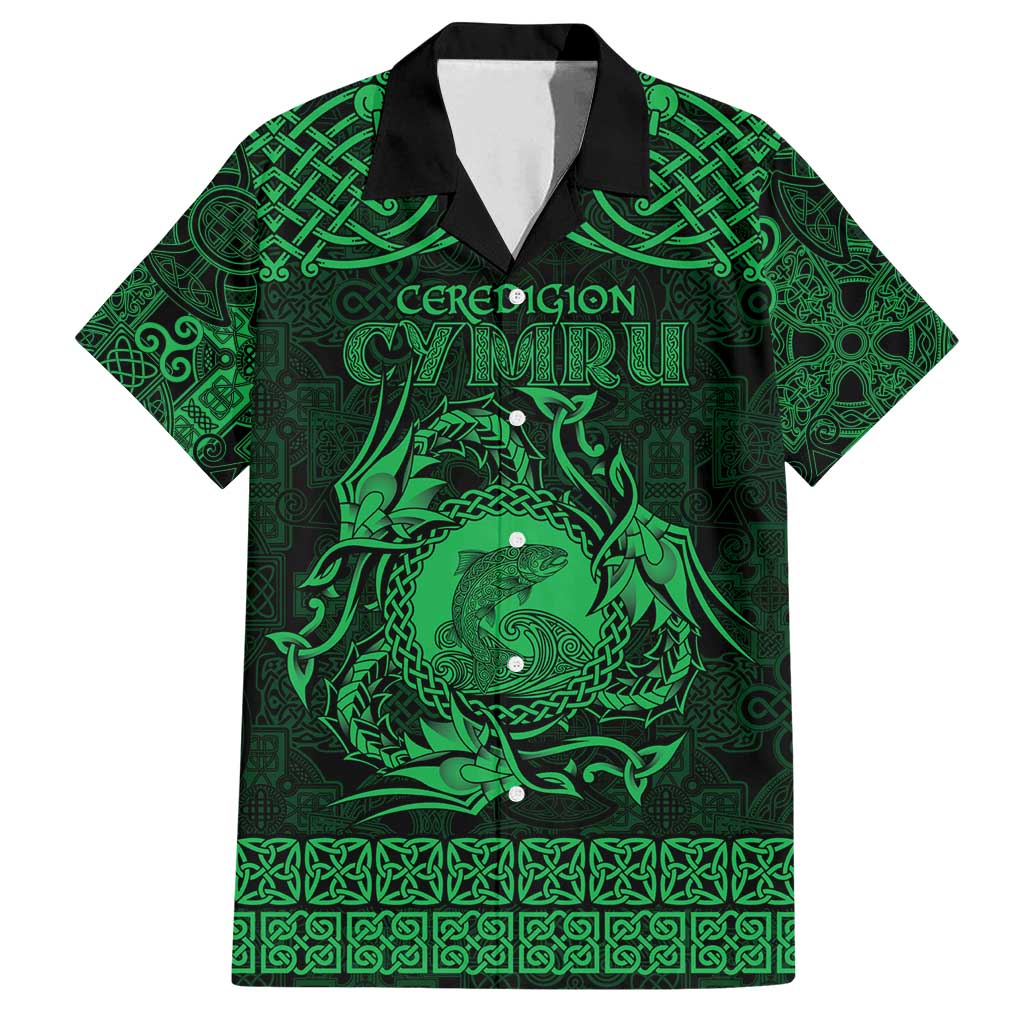 Personalized Cardiganshire Ceredigion Family Matching Puletasi and Hawaiian Shirt Green Leaping Salmon Celtic-inspired - Wonder Print Shop