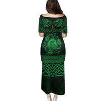 Personalized Cardiganshire Ceredigion Family Matching Puletasi and Hawaiian Shirt Green Leaping Salmon Celtic-inspired - Wonder Print Shop