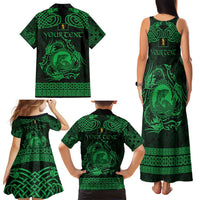 Personalized Cardiganshire Ceredigion Family Matching Tank Maxi Dress and Hawaiian Shirt Green Leaping Salmon Celtic-inspired - Wonder Print Shop