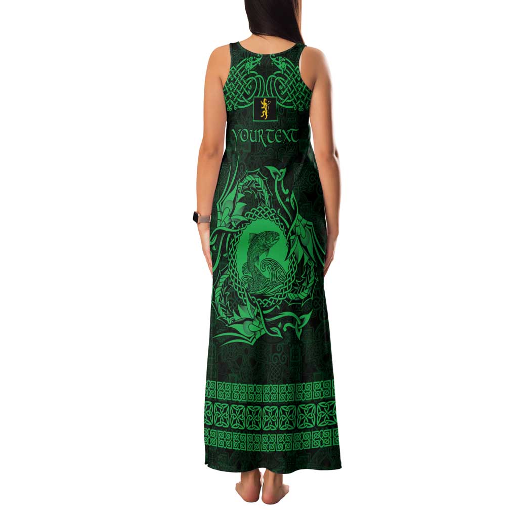 Personalized Cardiganshire Ceredigion Family Matching Tank Maxi Dress and Hawaiian Shirt Green Leaping Salmon Celtic-inspired - Wonder Print Shop