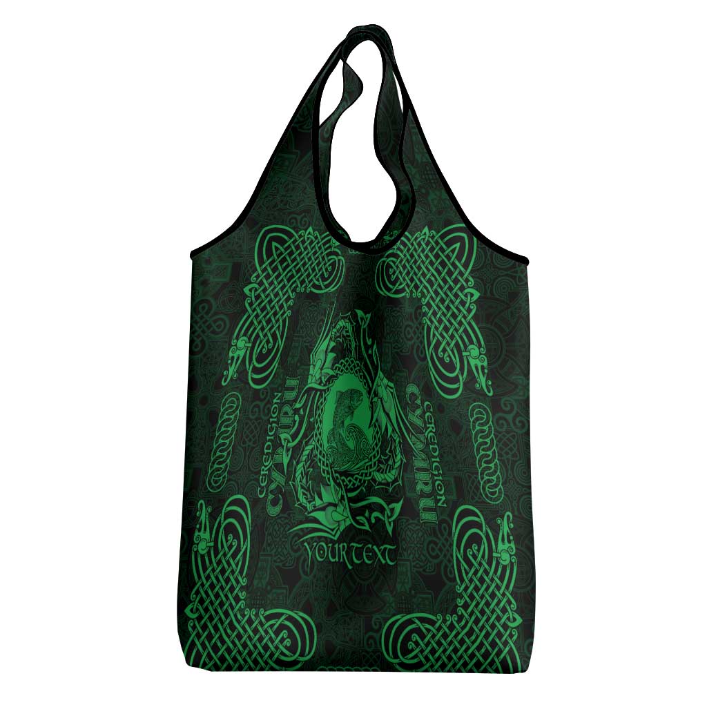 Personalized Cardiganshire Ceredigion Grocery Bag Green Leaping Salmon Celtic-inspired - Wonder Print Shop