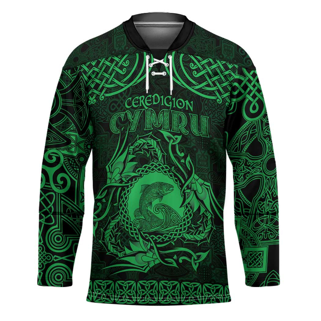 Personalized Cardiganshire Ceredigion Hockey Jersey Green Leaping Salmon Celtic-inspired - Wonder Print Shop