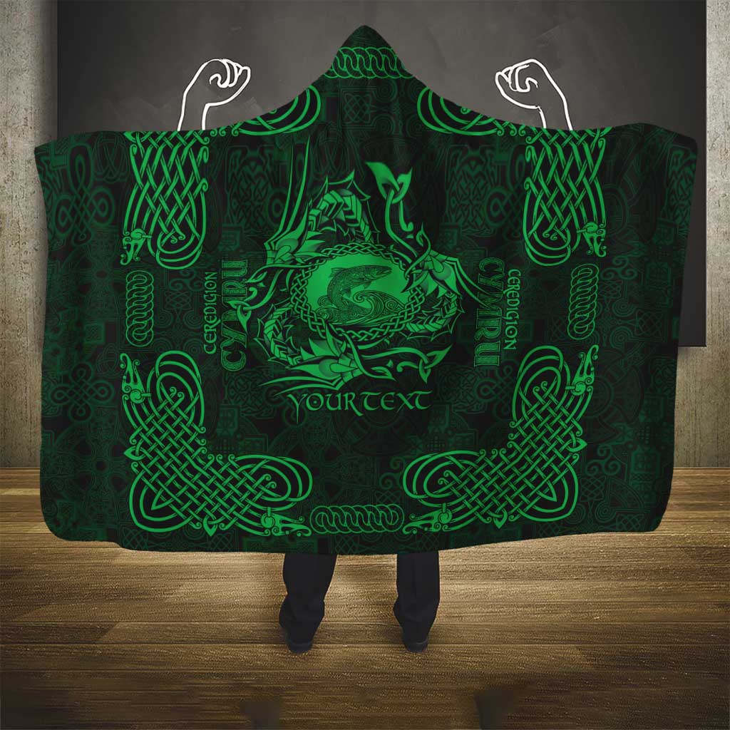 Personalized Cardiganshire Ceredigion Hooded Blanket Green Leaping Salmon Celtic-inspired - Wonder Print Shop