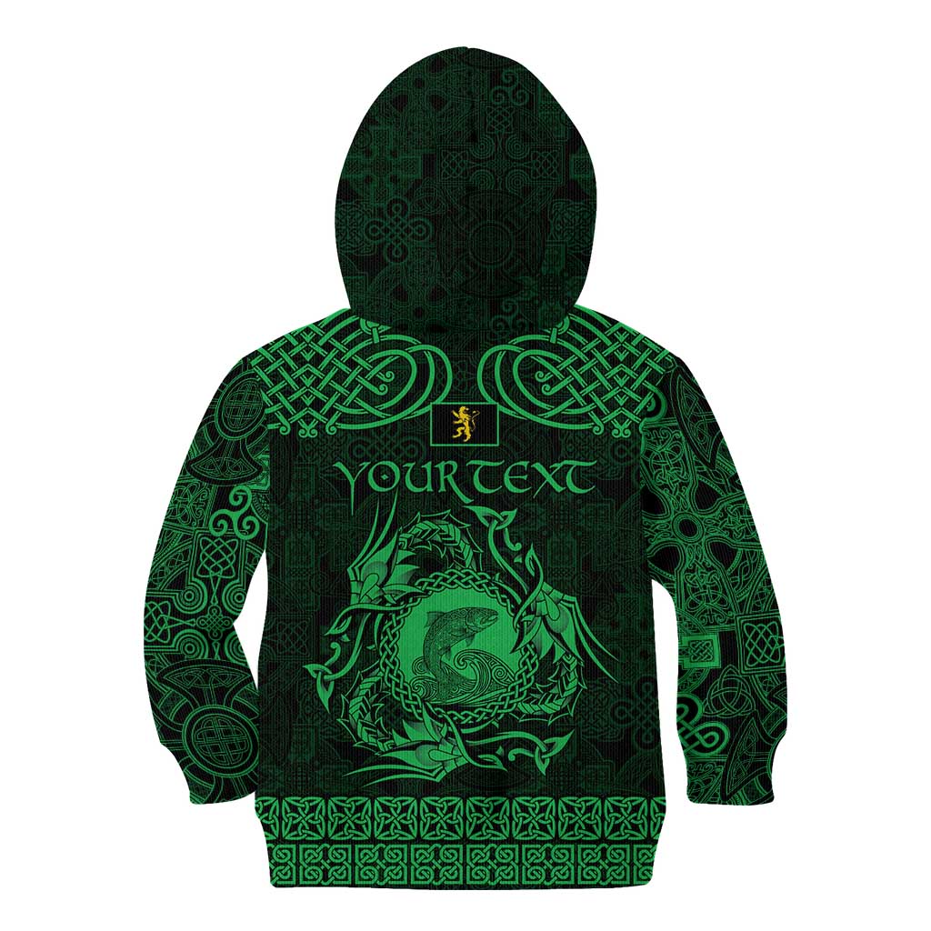 Personalized Cardiganshire Ceredigion Kid Hoodie Green Leaping Salmon Celtic-inspired - Wonder Print Shop