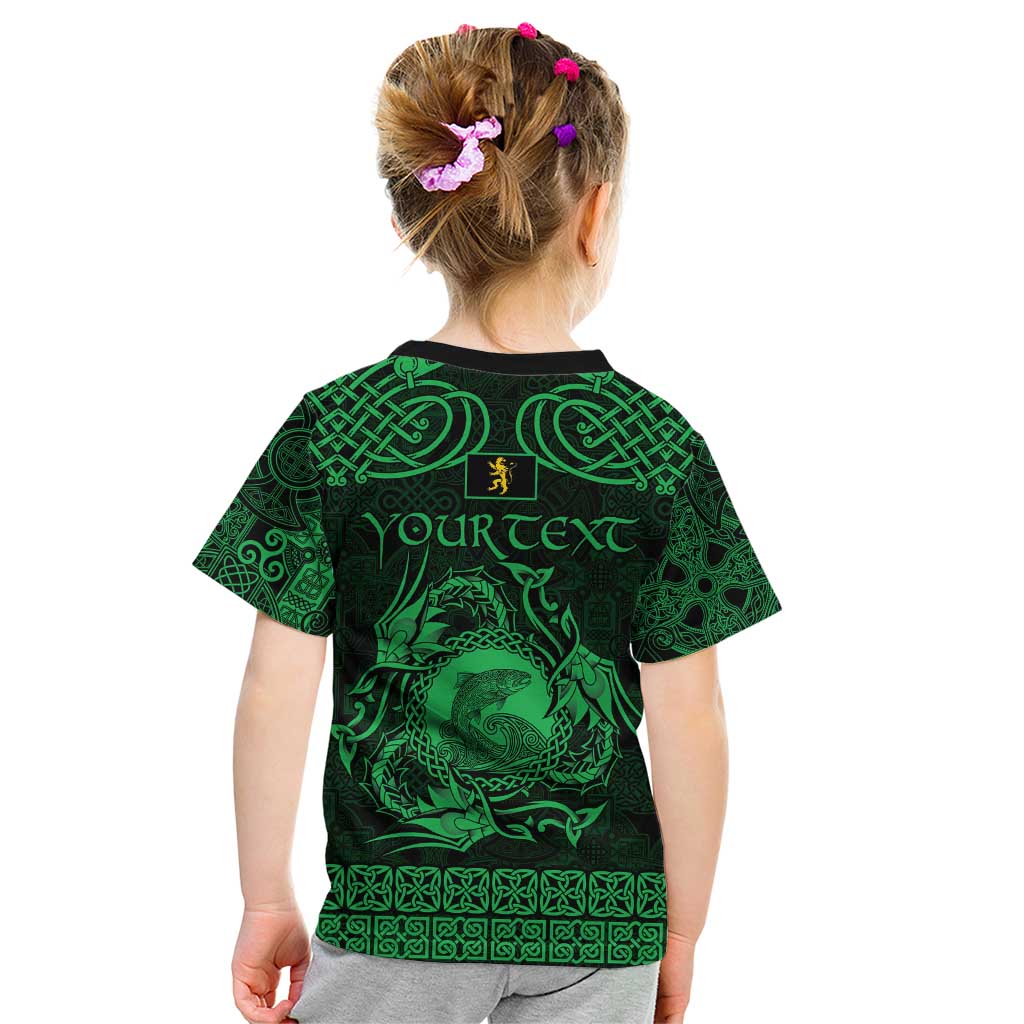 Personalized Cardiganshire Ceredigion Kid T Shirt Green Leaping Salmon Celtic-inspired - Wonder Print Shop