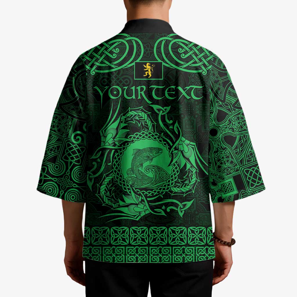 Personalized Cardiganshire Ceredigion Kimono Green Leaping Salmon Celtic-inspired - Wonder Print Shop