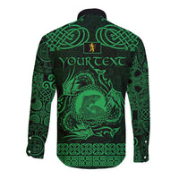 Personalized Cardiganshire Ceredigion Long Sleeve Button Shirt Green Leaping Salmon Celtic-inspired - Wonder Print Shop