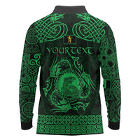 Personalized Cardiganshire Ceredigion Long Sleeve Polo Shirt Green Leaping Salmon Celtic-inspired - Wonder Print Shop