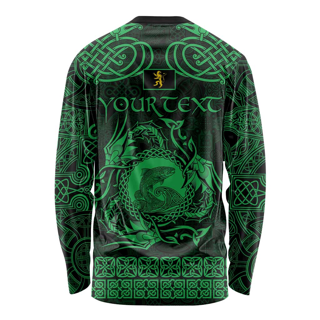 Personalized Cardiganshire Ceredigion Long Sleeve Shirt Green Leaping Salmon Celtic-inspired - Wonder Print Shop
