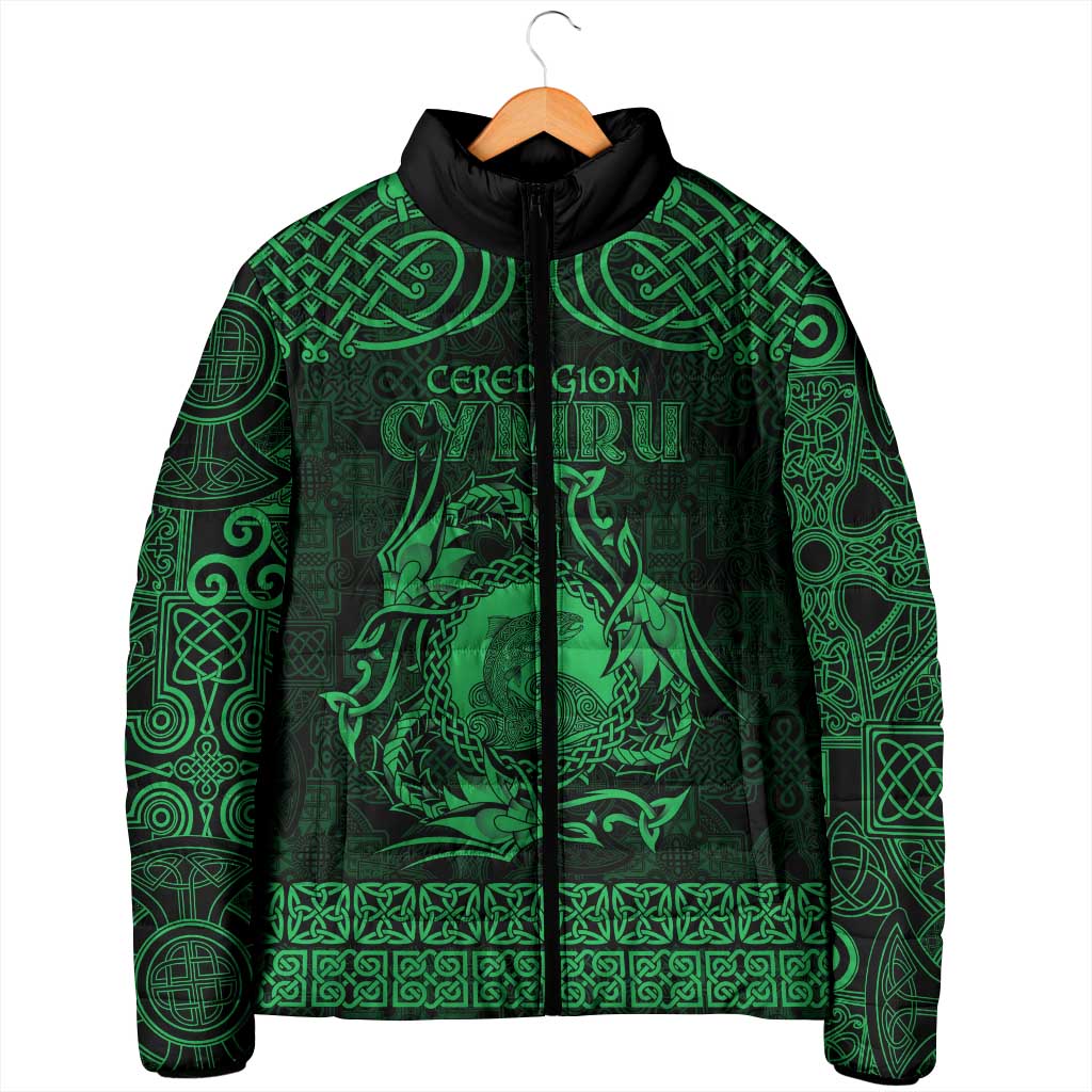 Personalized Cardiganshire Ceredigion Padded Jacket Green Leaping Salmon Celtic-inspired - Wonder Print Shop