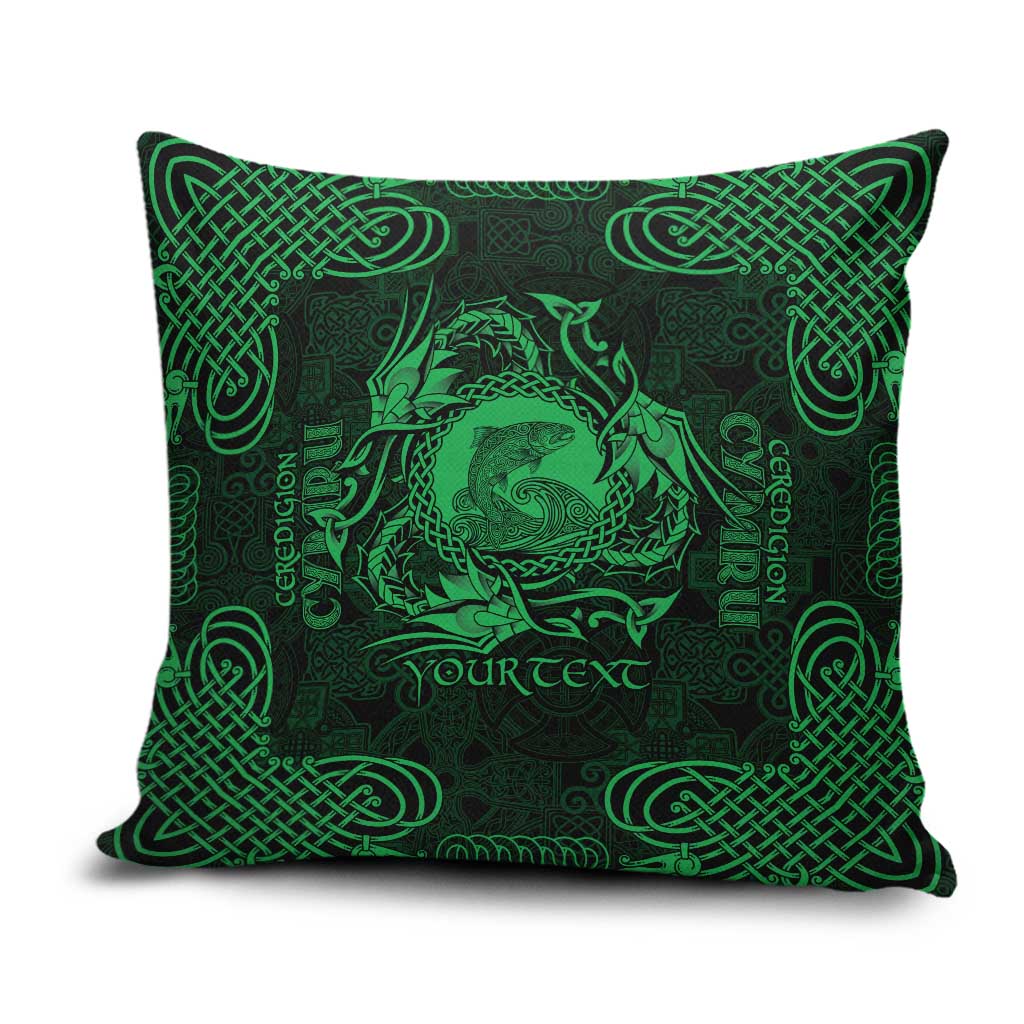 Personalized Cardiganshire Ceredigion Pillow Cover Green Leaping Salmon Celtic-inspired - Wonder Print Shop