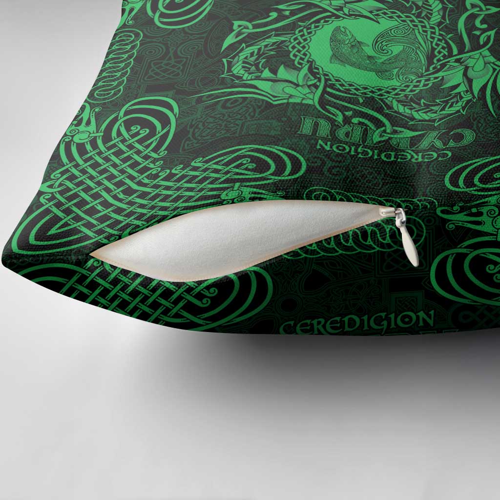 Personalized Cardiganshire Ceredigion Pillow Cover Green Leaping Salmon Celtic-inspired - Wonder Print Shop