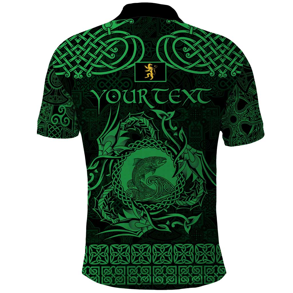 Personalized Cardiganshire Ceredigion Polo Shirt Green Leaping Salmon Celtic-inspired - Wonder Print Shop