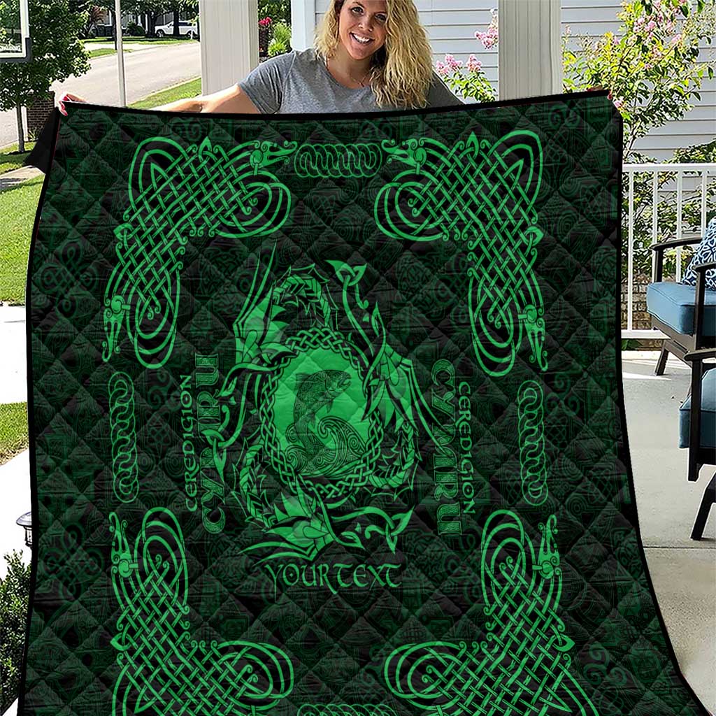 Personalized Cardiganshire Ceredigion Quilt Green Leaping Salmon Celtic-inspired - Wonder Print Shop