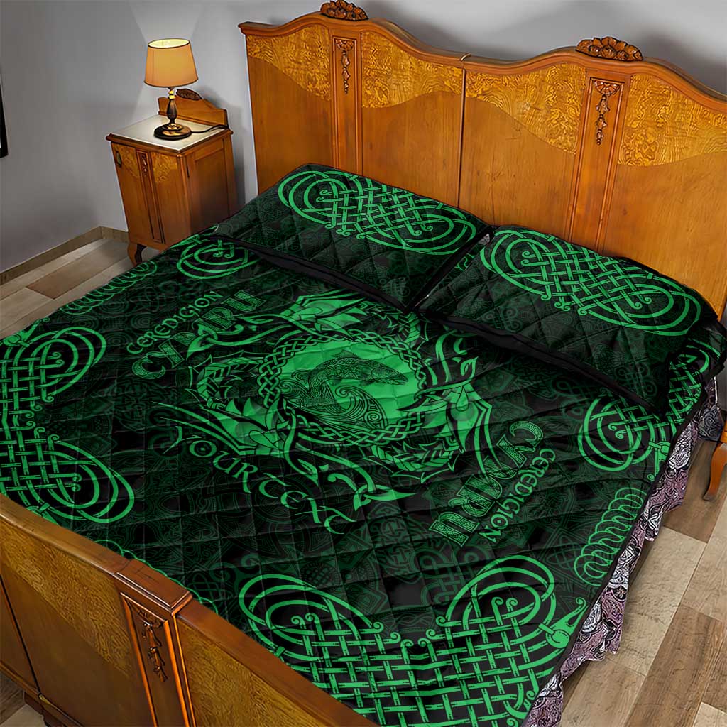 Personalized Cardiganshire Ceredigion Quilt Bed Set Green Leaping Salmon Celtic-inspired - Wonder Print Shop