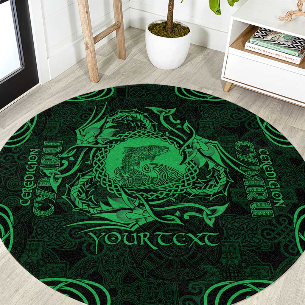 Personalized Cardiganshire Ceredigion Round Carpet Green Leaping Salmon Celtic-inspired - Wonder Print Shop