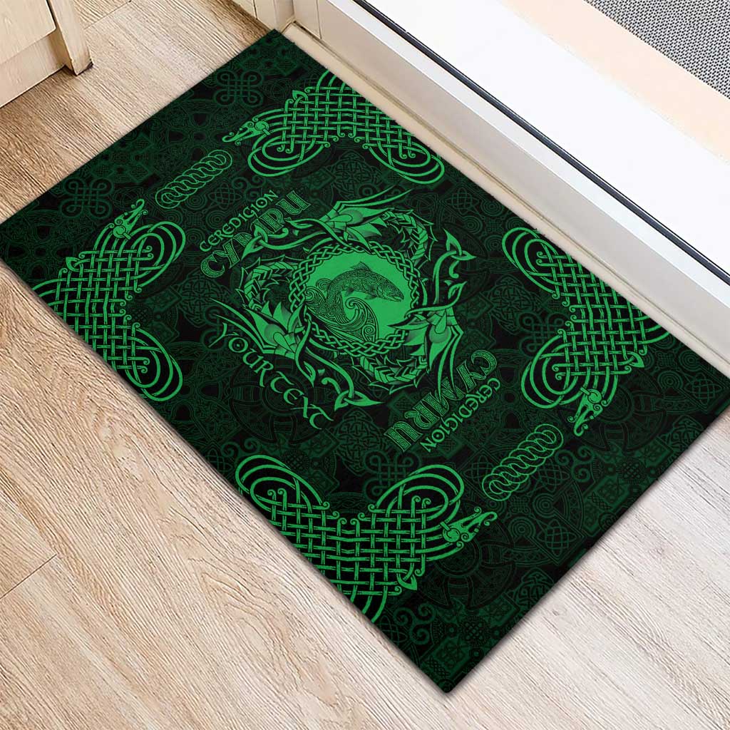 Personalized Cardiganshire Ceredigion Rubber Doormat Green Leaping Salmon Celtic-inspired - Wonder Print Shop