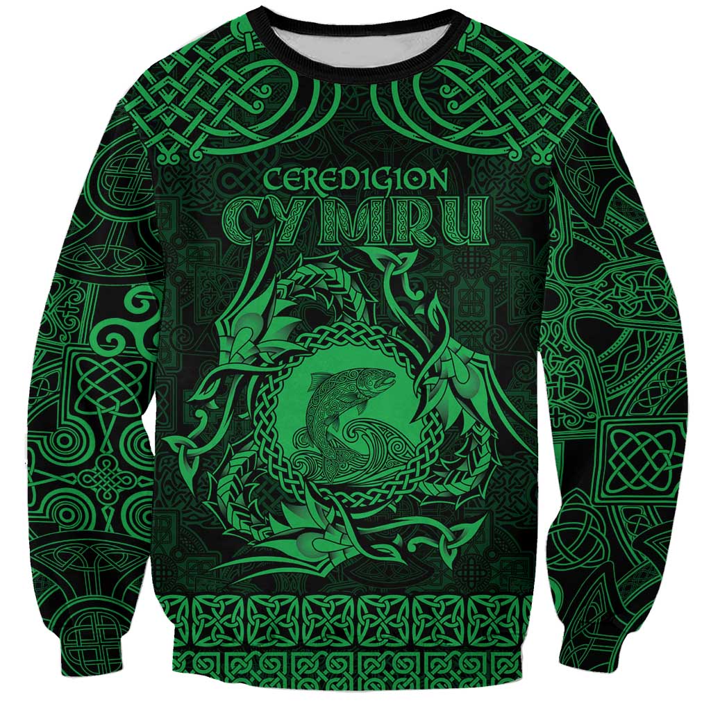 Personalized Cardiganshire Ceredigion Sweatshirt Green Leaping Salmon Celtic-inspired - Wonder Print Shop